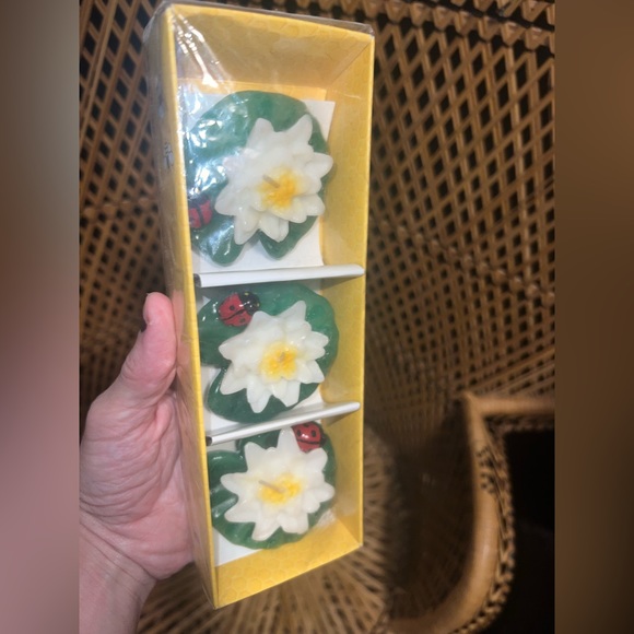 Vintage Water lily pads & Lady Bug Floating Candles New in Box 3 set - Picture 2 of 5